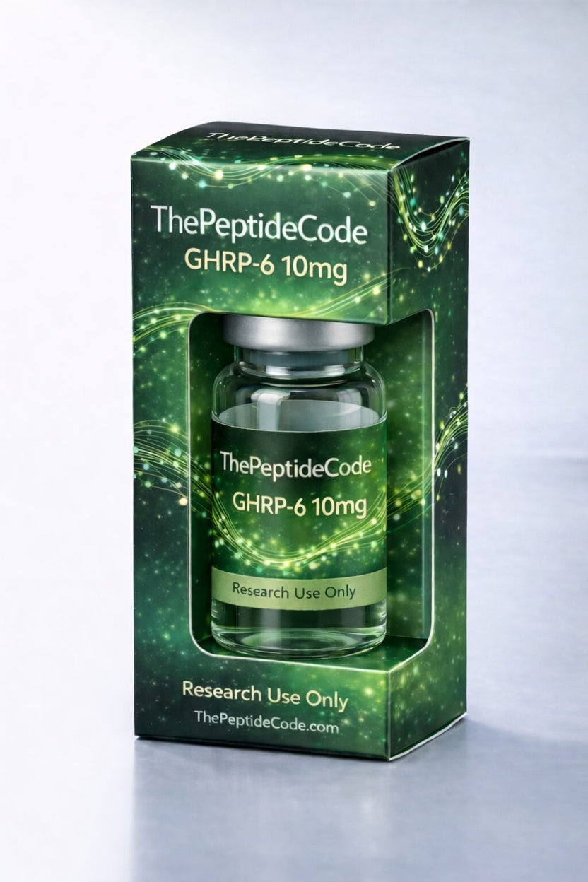 GHRP-6 10 mg — research peptide product image, ThePeptideCode UK