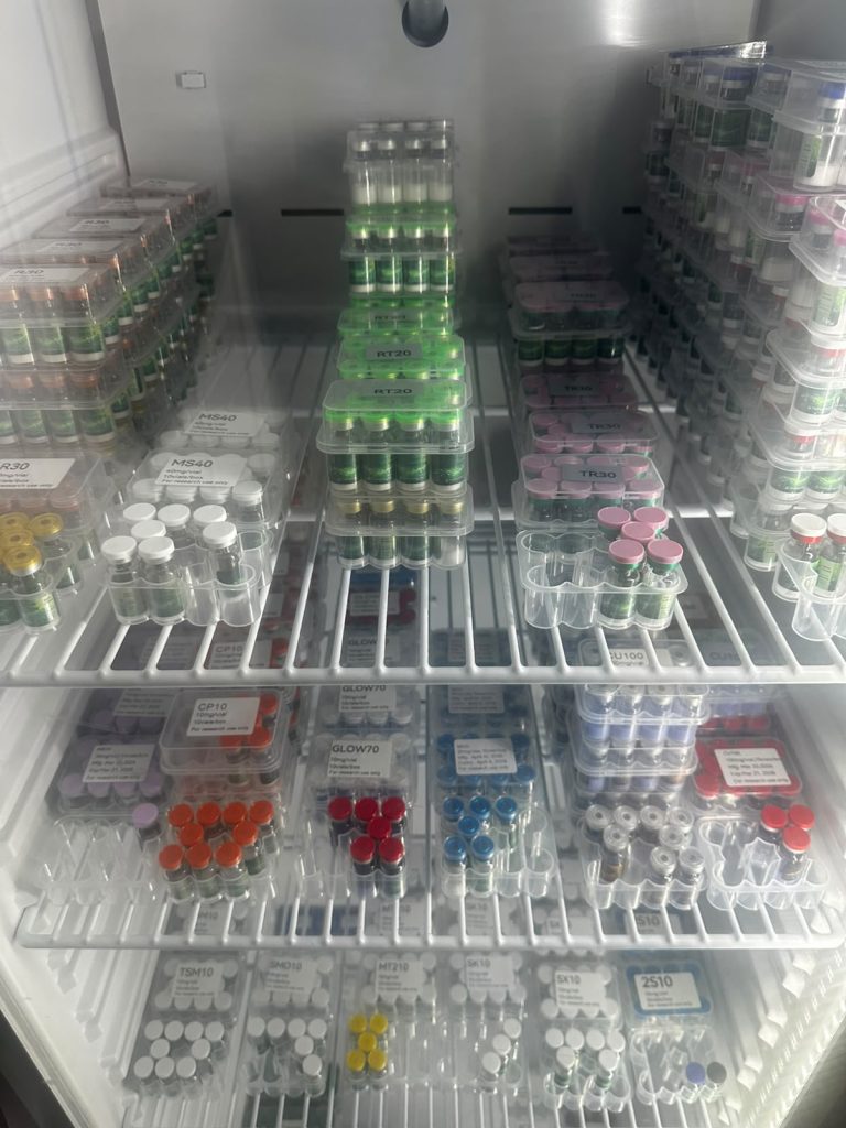 Organised storage of various vials.